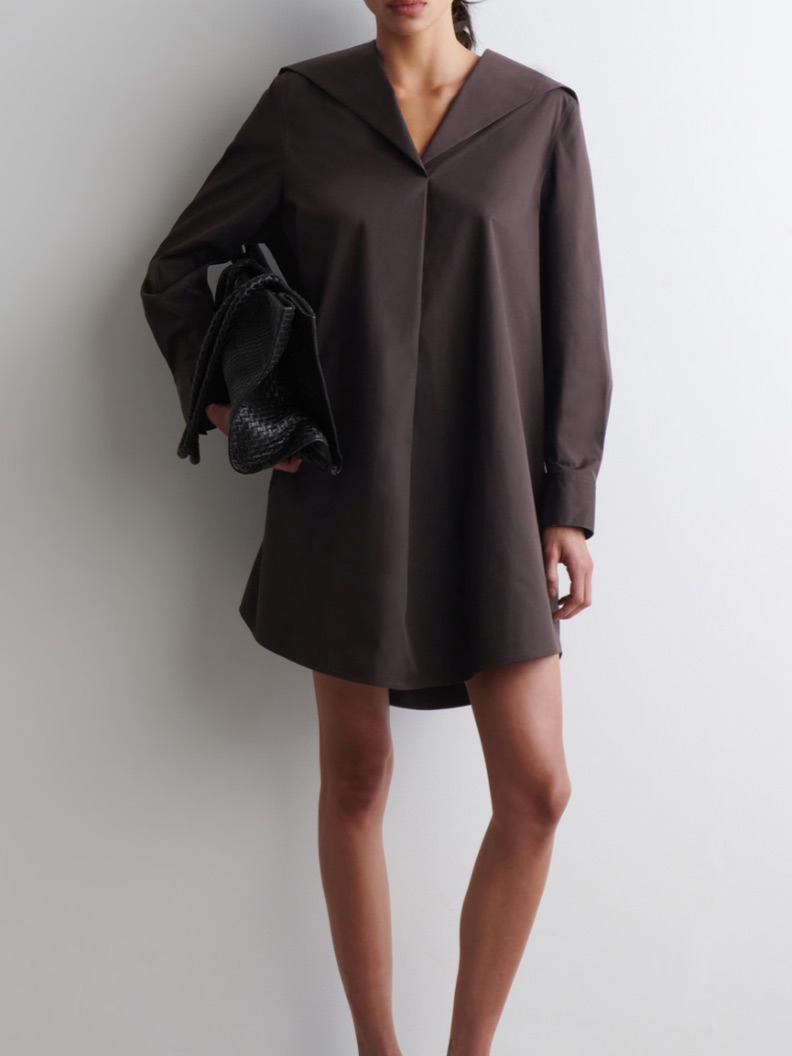 Cos Dark Brown Sailor-Collar Cotton Mini Dress